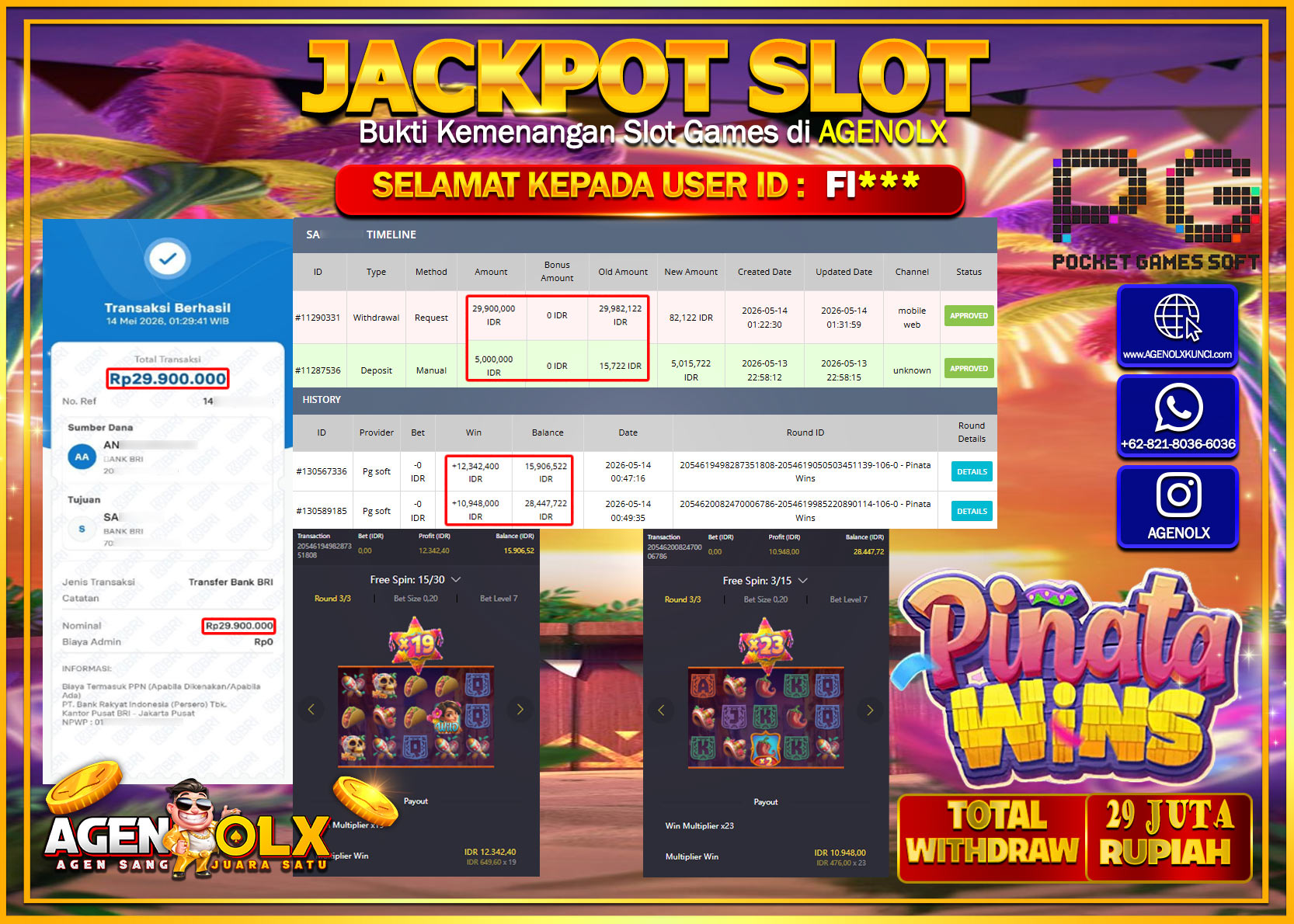 AGENOLX JACKPOT SLOT PINATA WINS Rp 29.900.000 - LUNAS