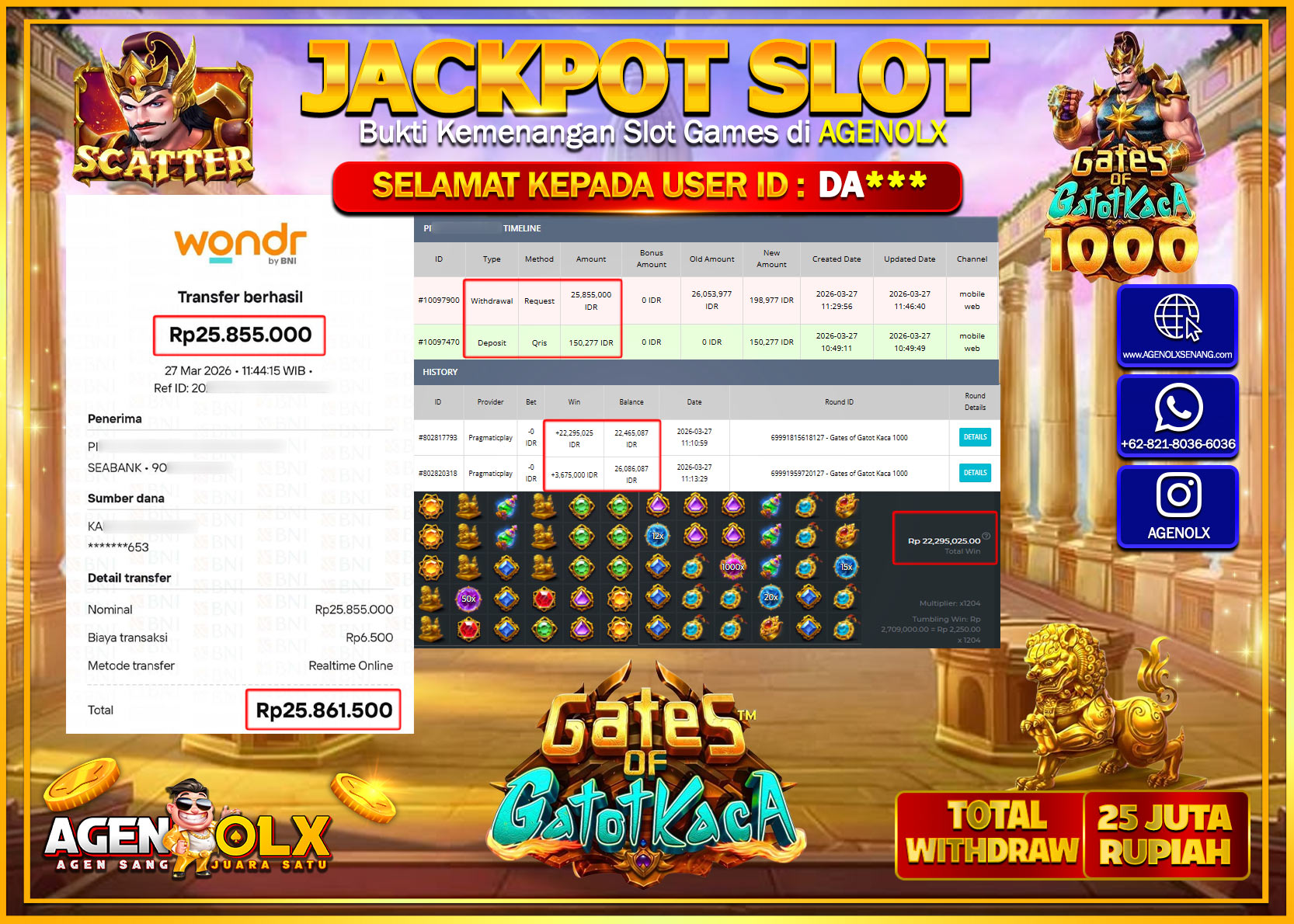 AGENOLX JACKPOT SLOT GATES OF GATOT KACA 1000   Rp 25.855.000 - LUNAS