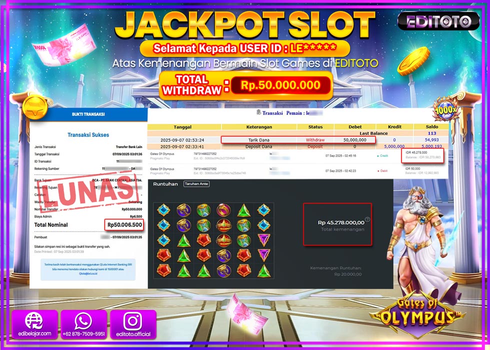 JACKPOT EDITOTO SLOT GATES OF OLYMPUS Rp.50.000.000,- LUNAS 