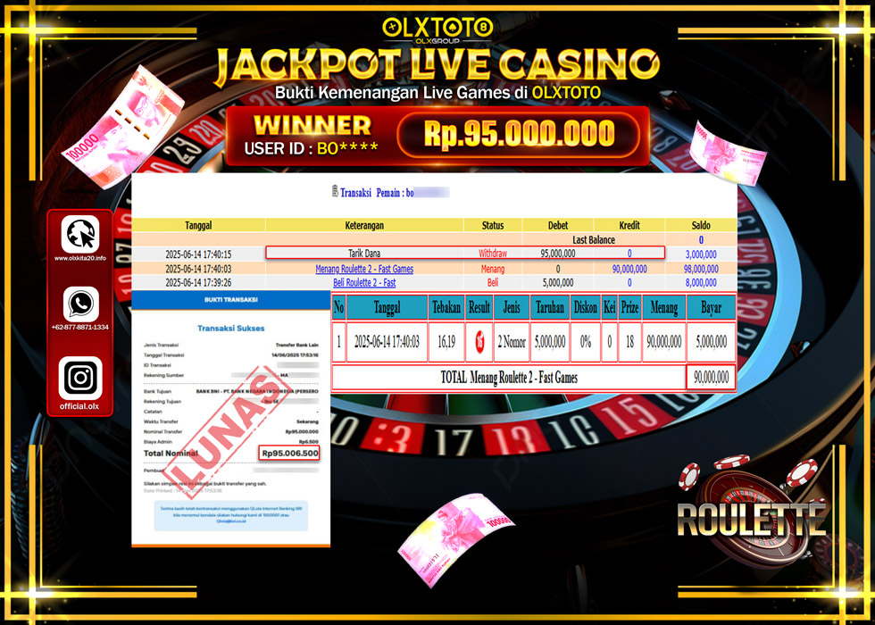 BONDAN69 JACKPOT LIVE GAMES ROULETTE 2 FAST GAMES  Rp.95.000.000.,- LUNAS