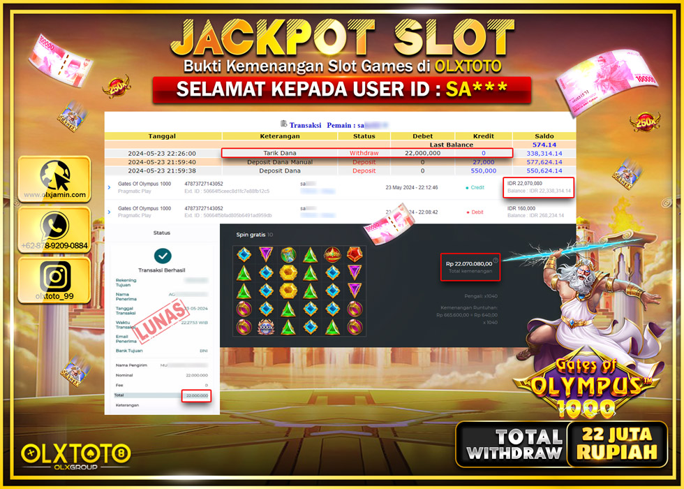 OLXTOTO JACKPOT SLOT GATES OF OLYMPUS 1000  Rp.22.000.000.,- LUNAS