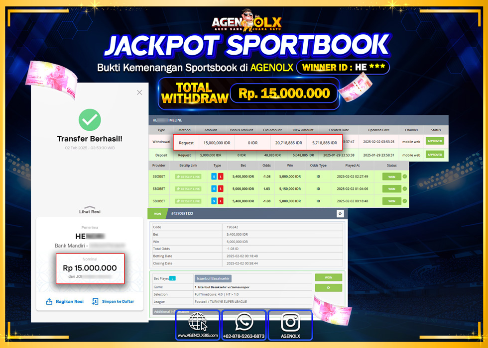 AGENOLX JACKPOT SPORTBOOK Rp 15.000.000,- LUNAS