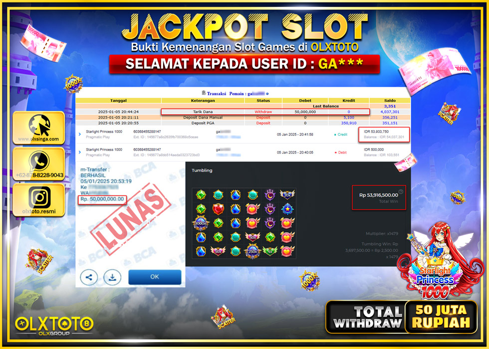 OLXTOTO JACKPOT  SLOT STARLIGHT PRINCESS 1000  Rp.50.000.000.,- LUNAS