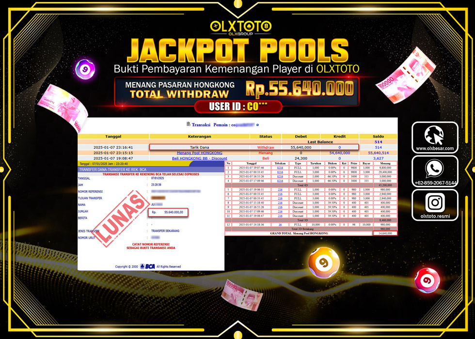 OLXTOTO JACKPOT  TOGEL POOL HONGKONG Rp.55.640.000.,- LUNAS