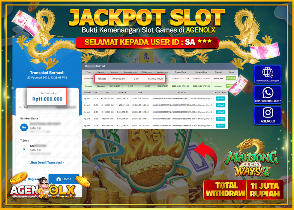 AGENOLX JACKPOT SLOT MAHJONG WAYS 2 Rp 11.000.000,- LUNAS