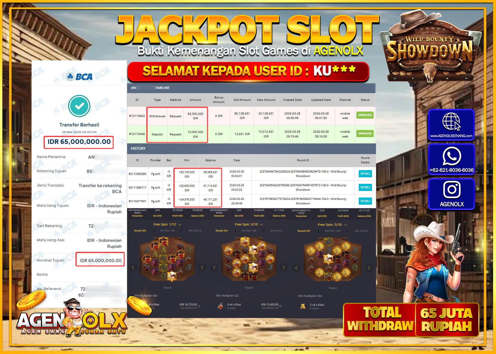 AGENOLX JACKPOT SLOT WILD BOUNTY SHOWDOWN  Rp 65.000.000 - LUNAS