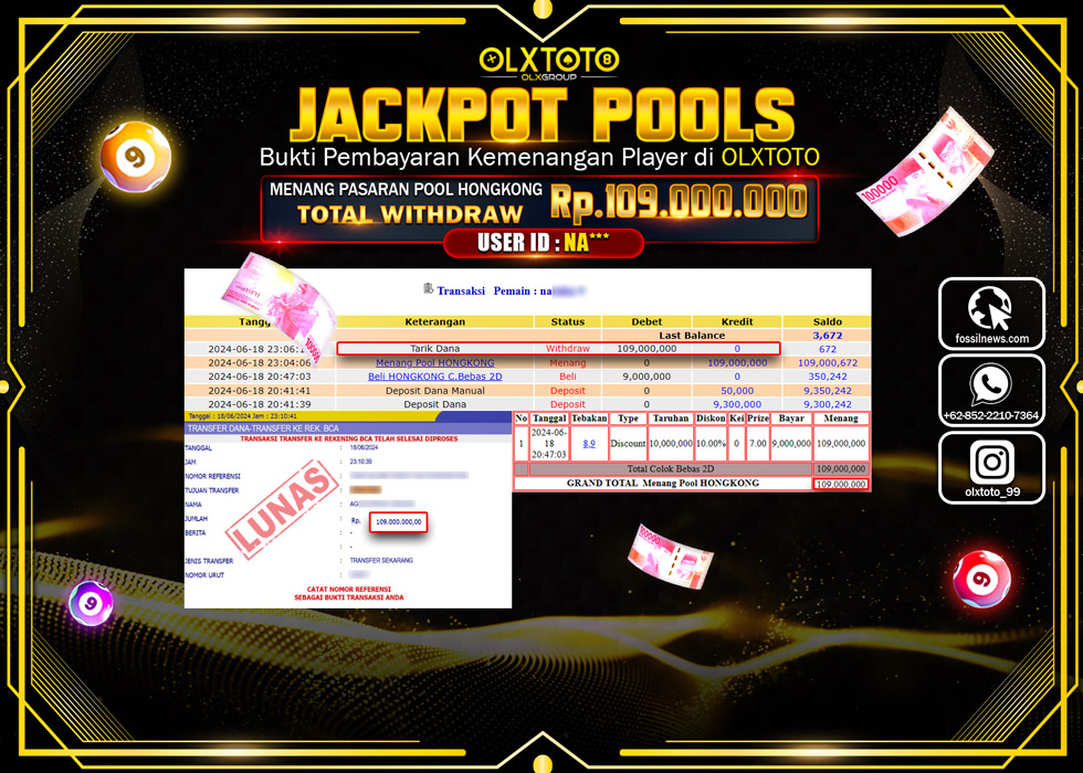 OLXTOTO JACKPOT TOGEL POOL HONGKONG  Rp.109.000.000.,- LUNAS