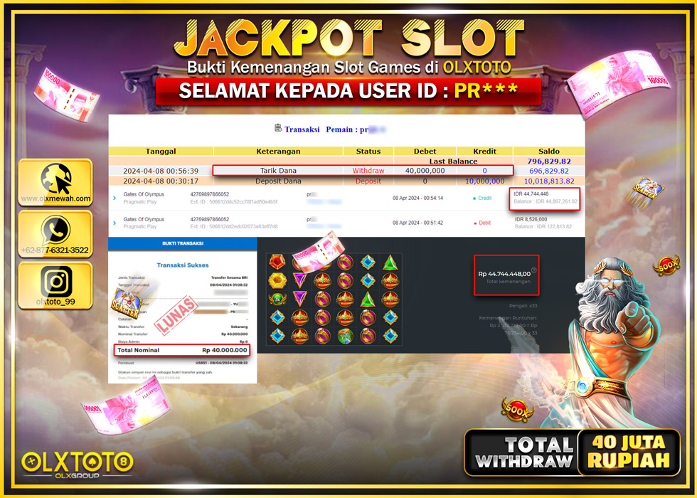 OLXTOTO JACKPOT SLOT GATE OF OLYMPUS  Rp.40.000.000.,- LUNAS