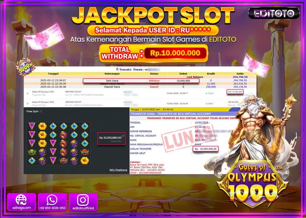JACKPOT SLOT GATES OF OLYMPUS 1000  Rp.10.000.000.,- LUNAS