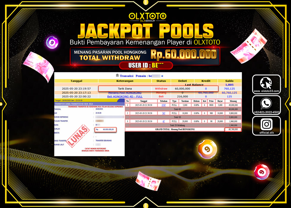 BINTANGSLOT77 JACKPOT TOGEL PASARAN POOL HONGKONG Rp.60.000.000.,- LUNAS