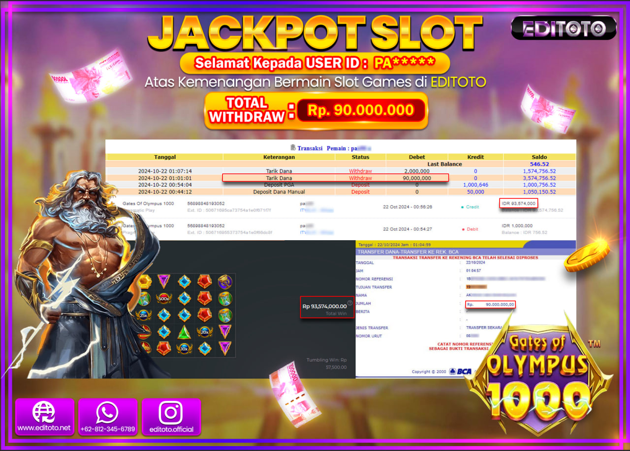 JACKPOT SLOT Gates Of Olympus 1000 Rp.90.000.000.,- LUNAS