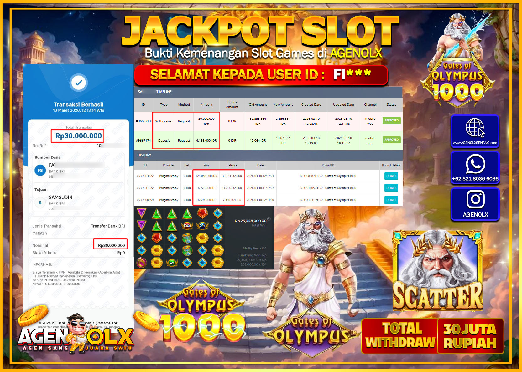 AGENOLX JACKPOT SLOT GATES OF OLYMPUS 1000  Rp 30.000.000 - LUNAS