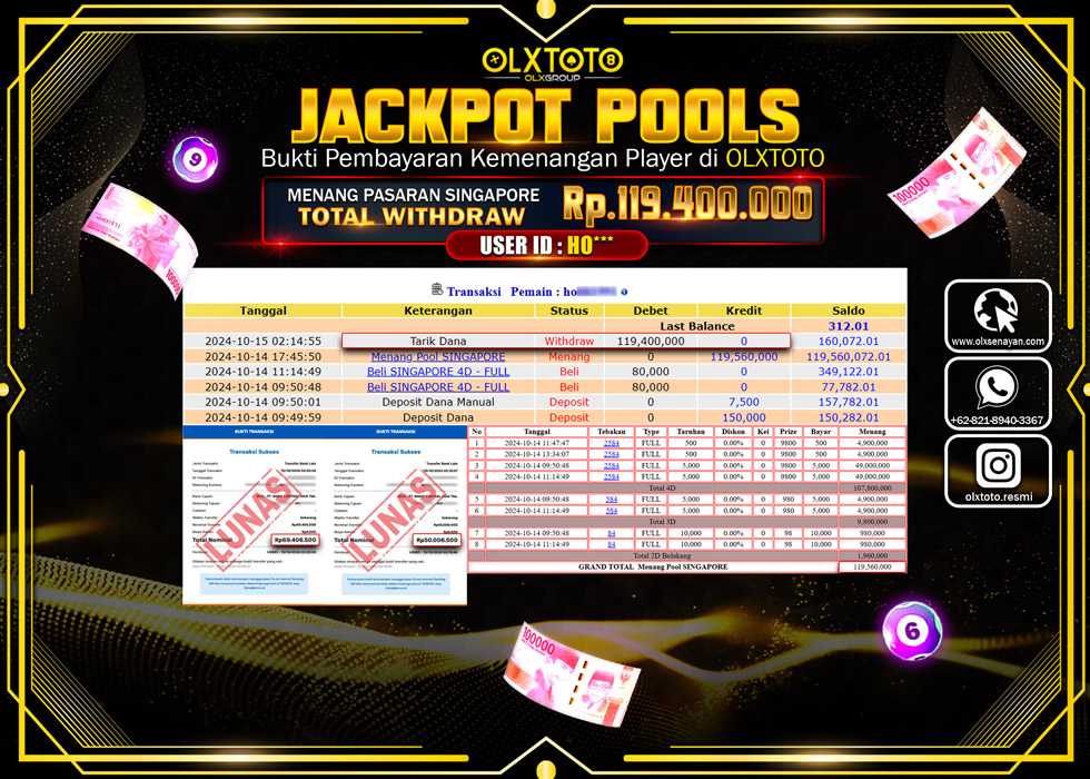 OLXTOTO JACKPOT  TOGEL POOL SINGAPORE Rp.119.400.000.,- LUNAS