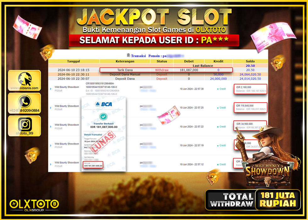 OLXTOTO JACKPOT SLOT WILD BOUNTY SHOWDOWN   Rp.181.087.000.,- LUNAS