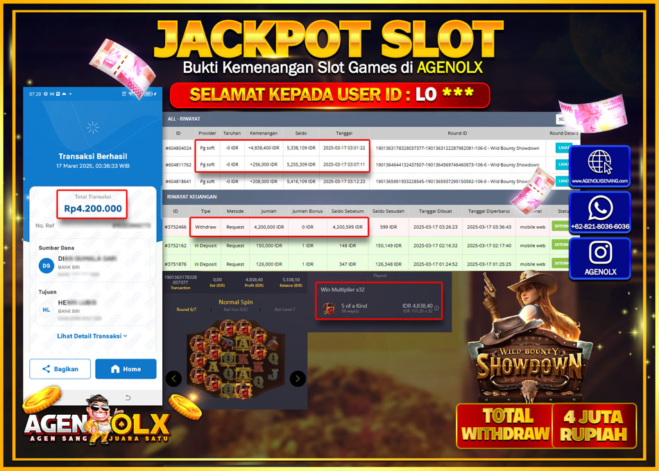 AGENOLX JACKPOT  SLOT WILD BOUNTHY SHOWDOWN  Rp 4.200.000,- LUNAS