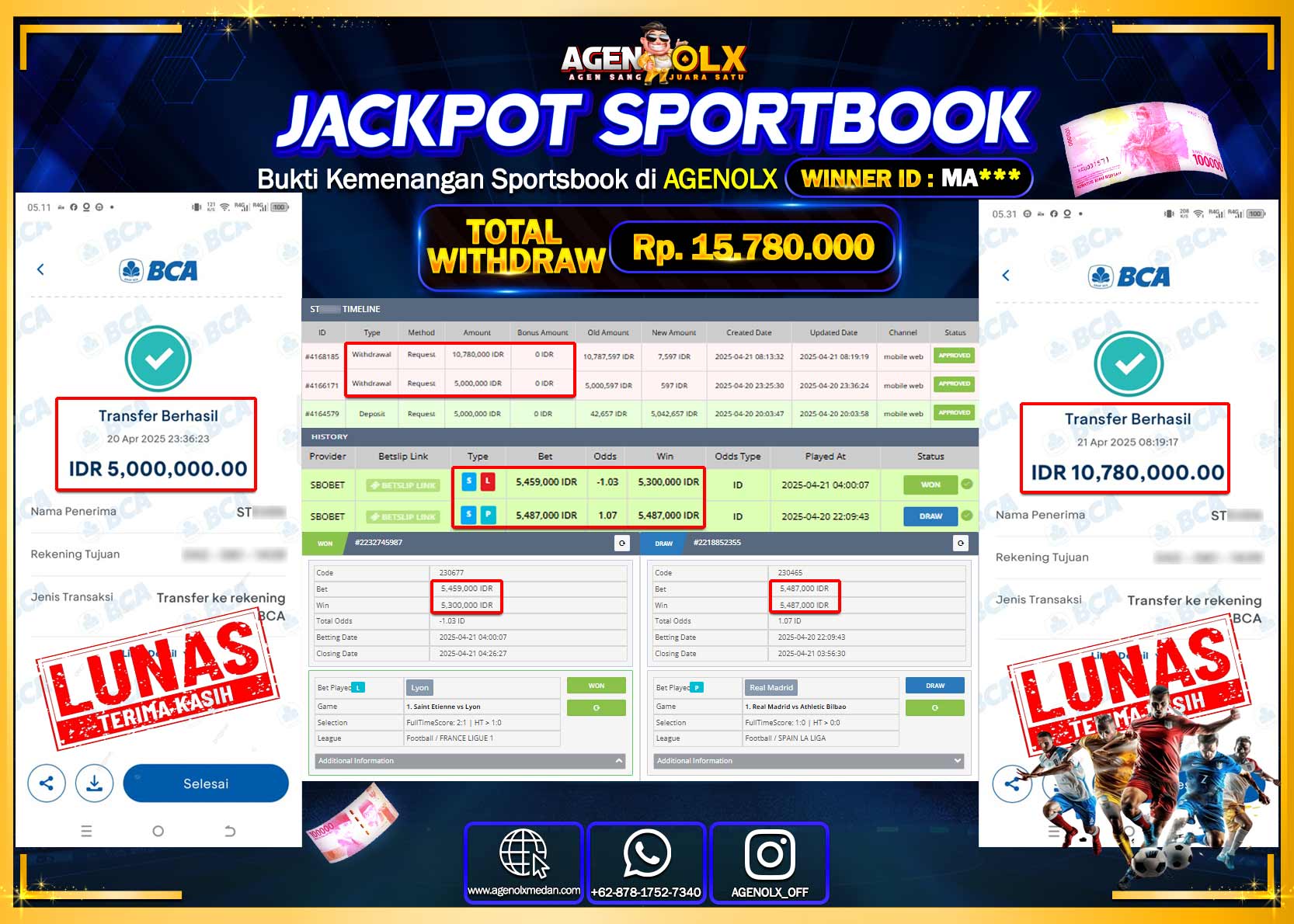 AGENOLX JACKPOT SPORTBOOK Rp 15.780.000,- LUNAS