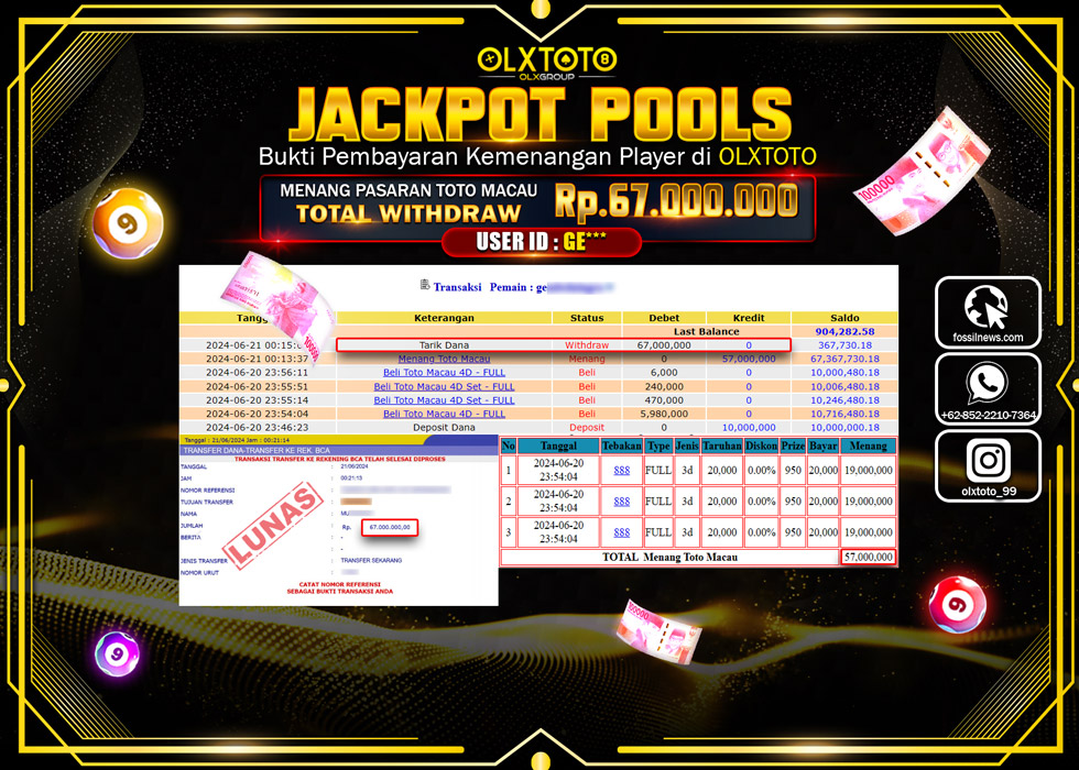 OLXTOTO JACKPOT TOGEL TOTO MACAU Rp.67.000.000.,- LUNAS