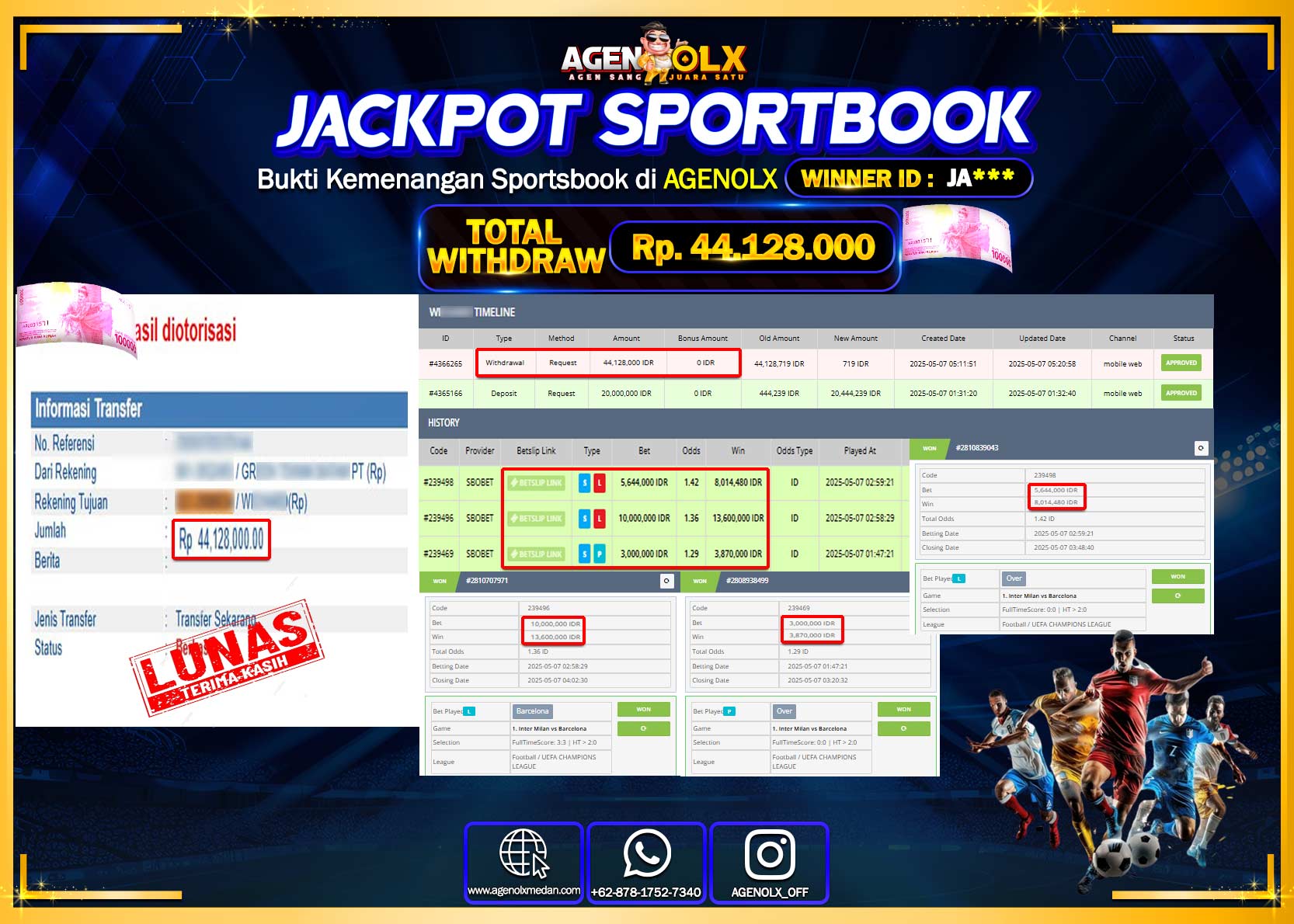 AGENOLX JACKPOT SPORTBOOK Rp 44.128.000,- LUNAS