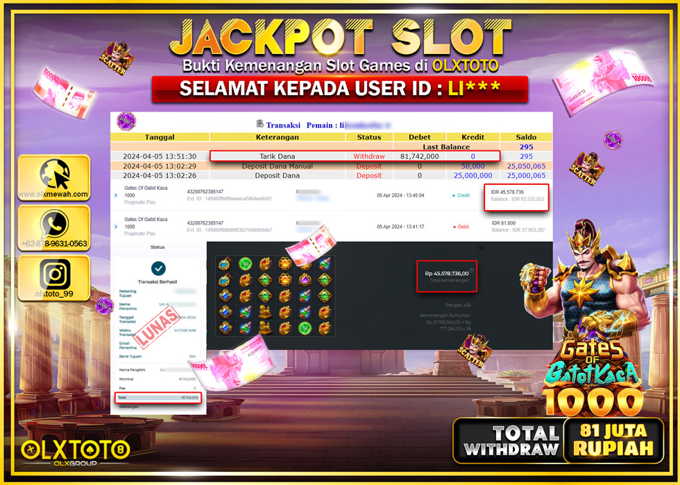 OLXTOTO JACKPOT SLOT GATE OF GATOT KACA 1000  Rp.81.742.000.,- LUNAS