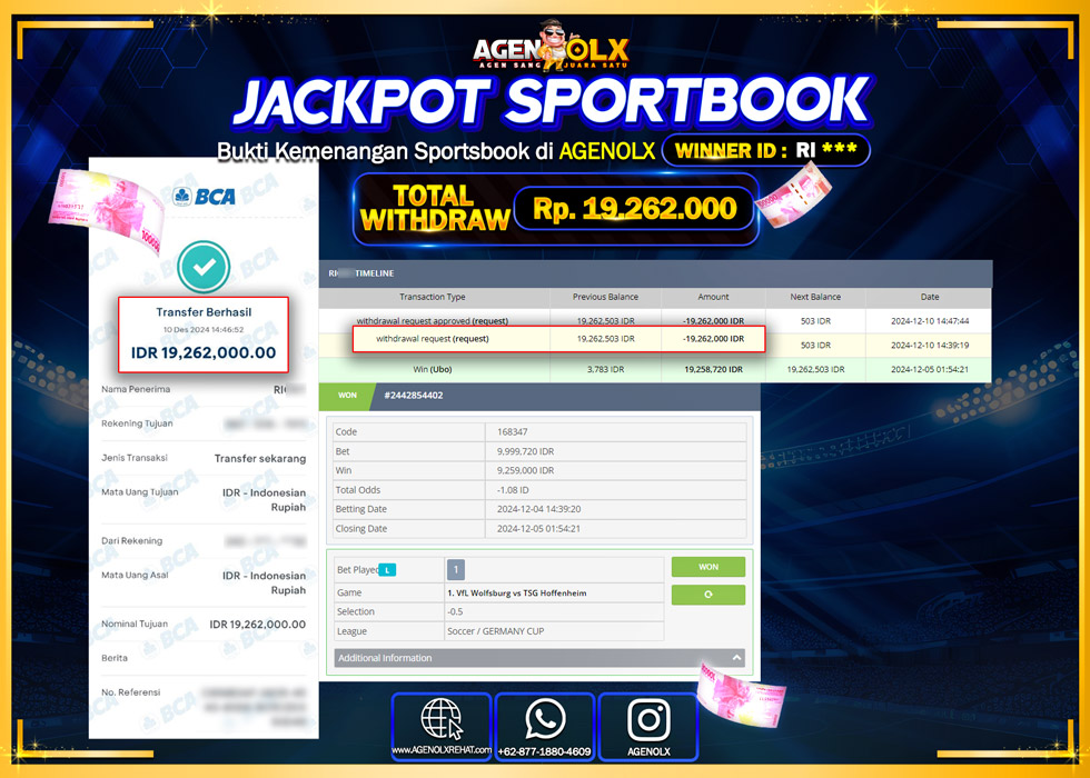 AGENOLX JACKPOT SPOORTBOOK Rp 19.262.000,- LUNAS