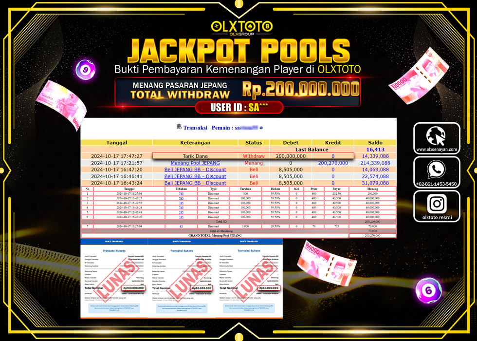 OLXTOTO JACKPOT  TOGEL POOL JEPANG Rp.200.000.000.,- LUNAS