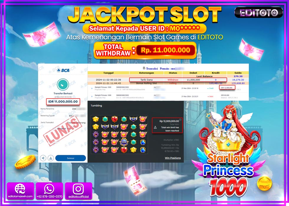 JACKPOT SLOT STARLIGHT PRINCES 1000 Rp.11.000.000.,- LUNAS