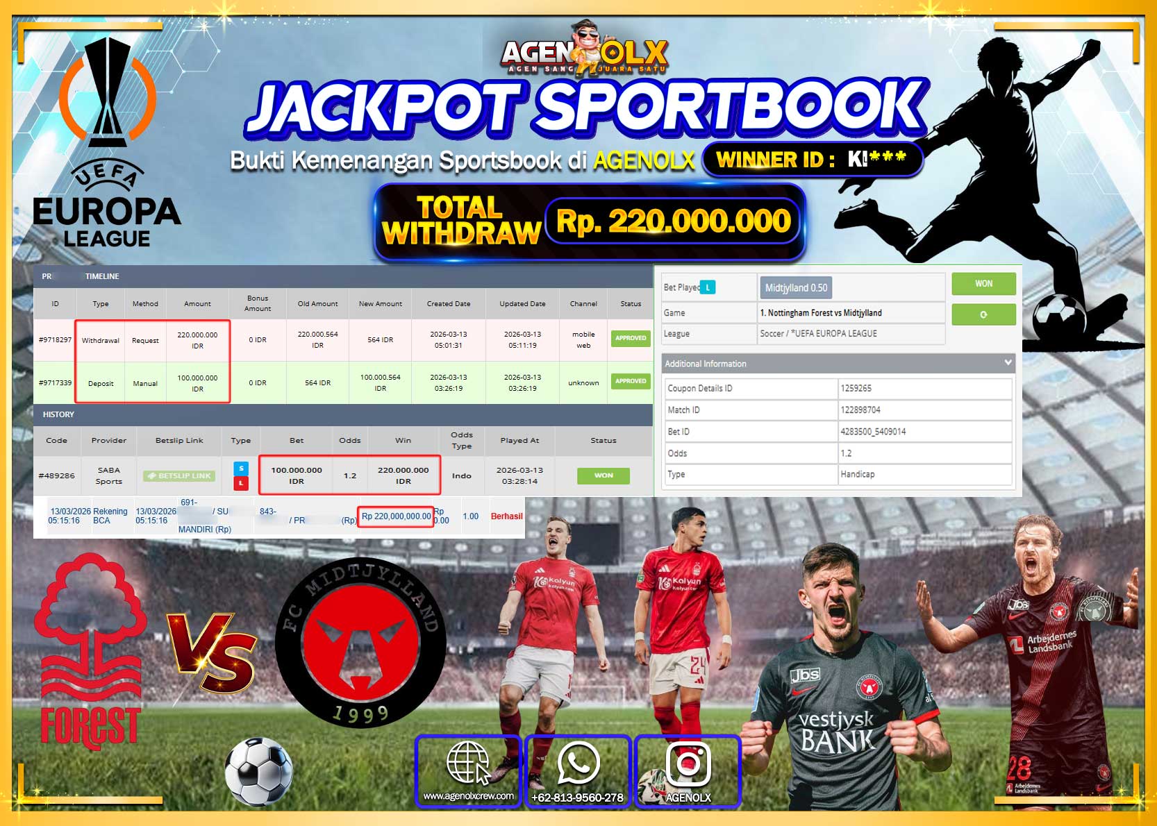 AGENOLX JACKPOT SABA SPORT  Rp 220.000.000 - LUNAS