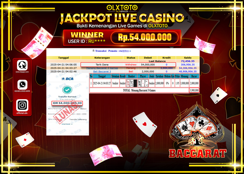 BINTANGSLOT77 JACKPOT LIVE GAMES BACCARAT 3 Rp.150.000.000.,- LUNAS