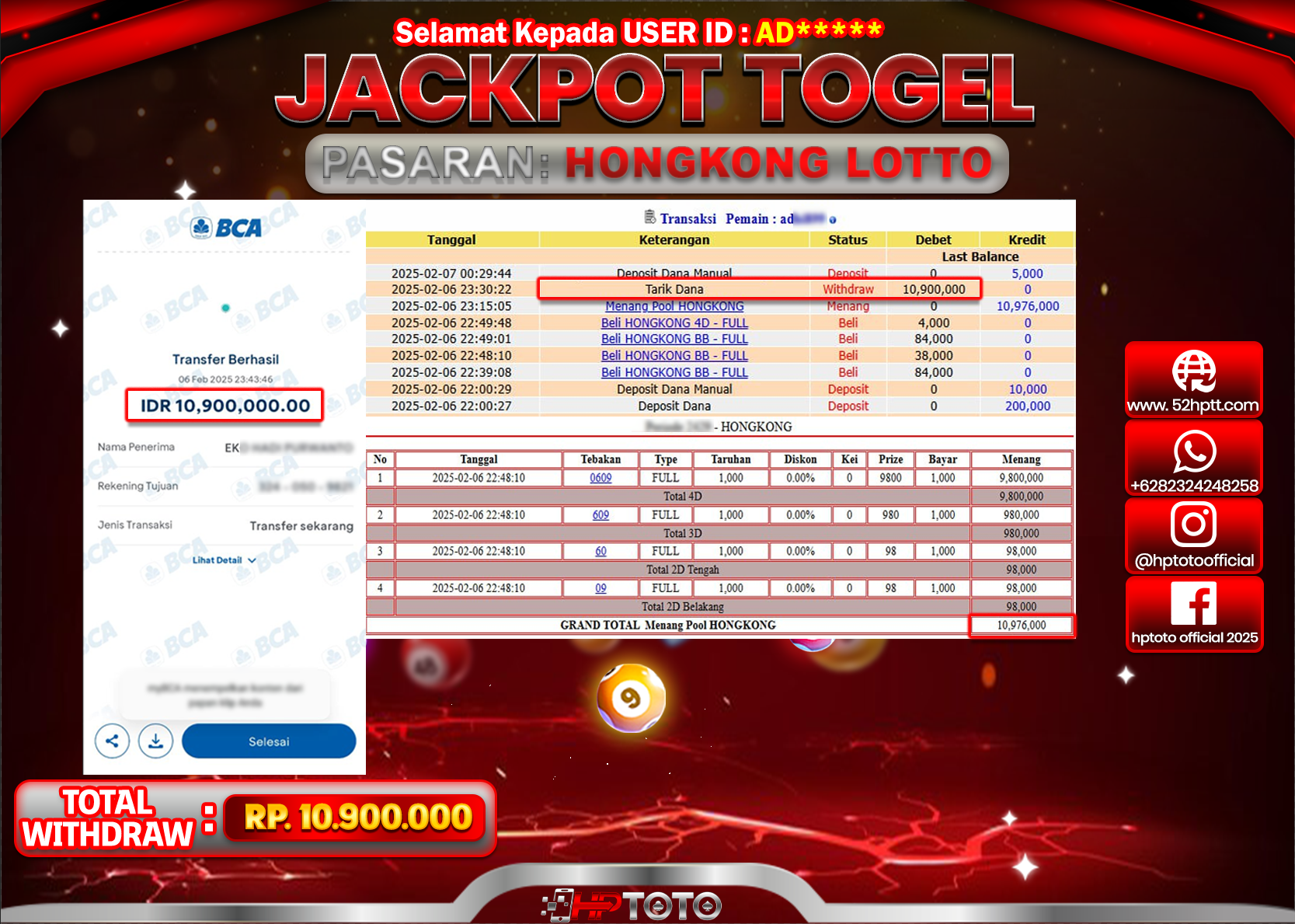 JACKPOT TOGEL PASARAN HONGKONG LOTTO Rp.10.900.000.,- LUNAS