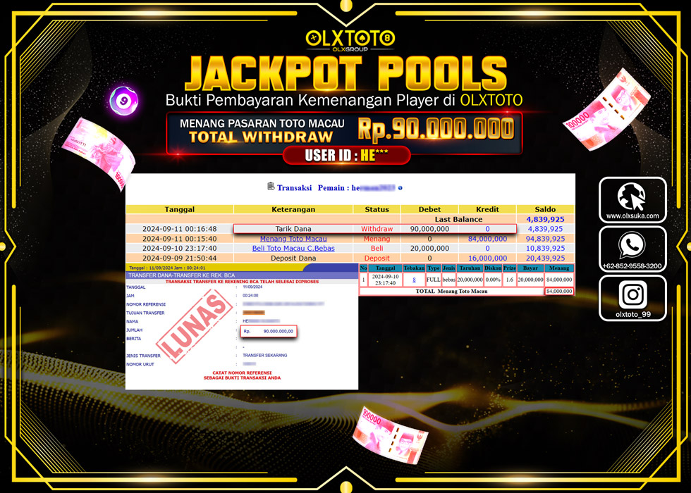 OLXTOTO JACKPOT  TOGEL POOL TOTO MACAU Rp.90.000.000.,- LUNAS