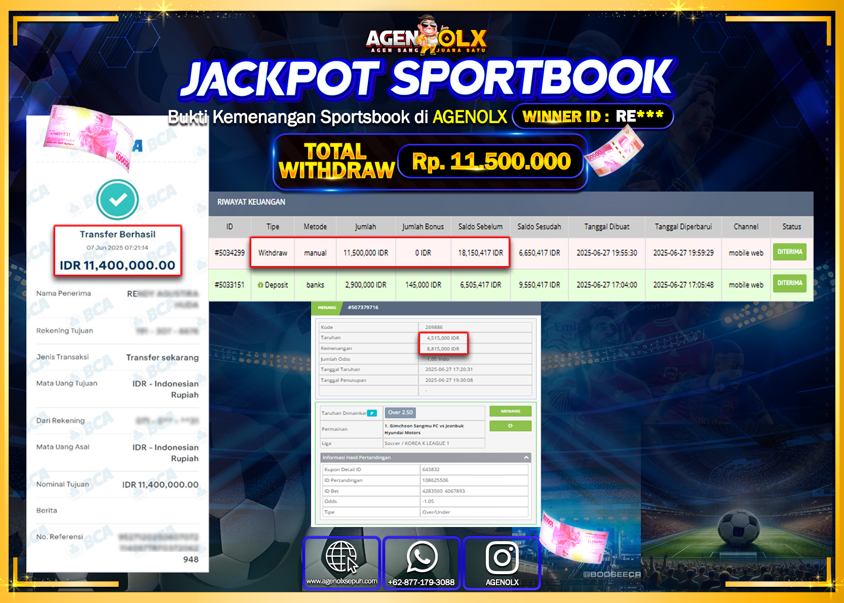 AGENOLX JACKPOT  SPORTBOOK   Rp 11.500.000,- LUNAS