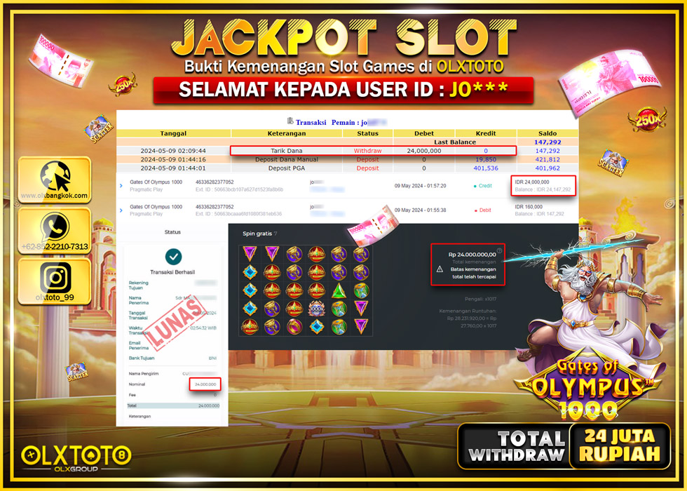 OLXTOTO JACKPOT SLOT GATES OF OLYMPUS 1000  Rp.24.000.000.,- LUNAS