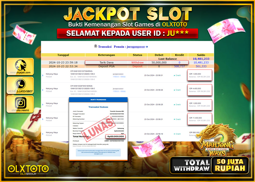 OLXTOTO JACKPOT  SLOT MAHJONG WAYS  Rp.50.000.000.,- LUNAS