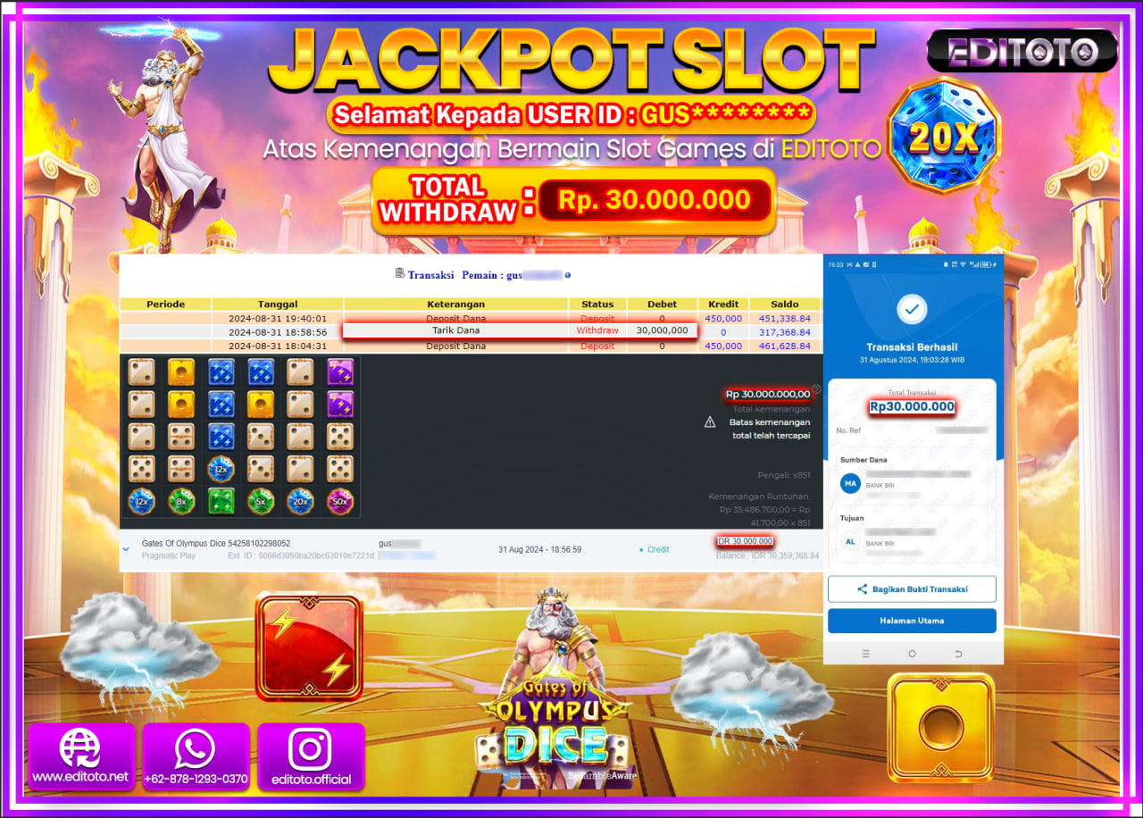 JACKPOT SLOT GATES OF OLYMPUS DICE   Rp.30.000.000.,- LUNAS