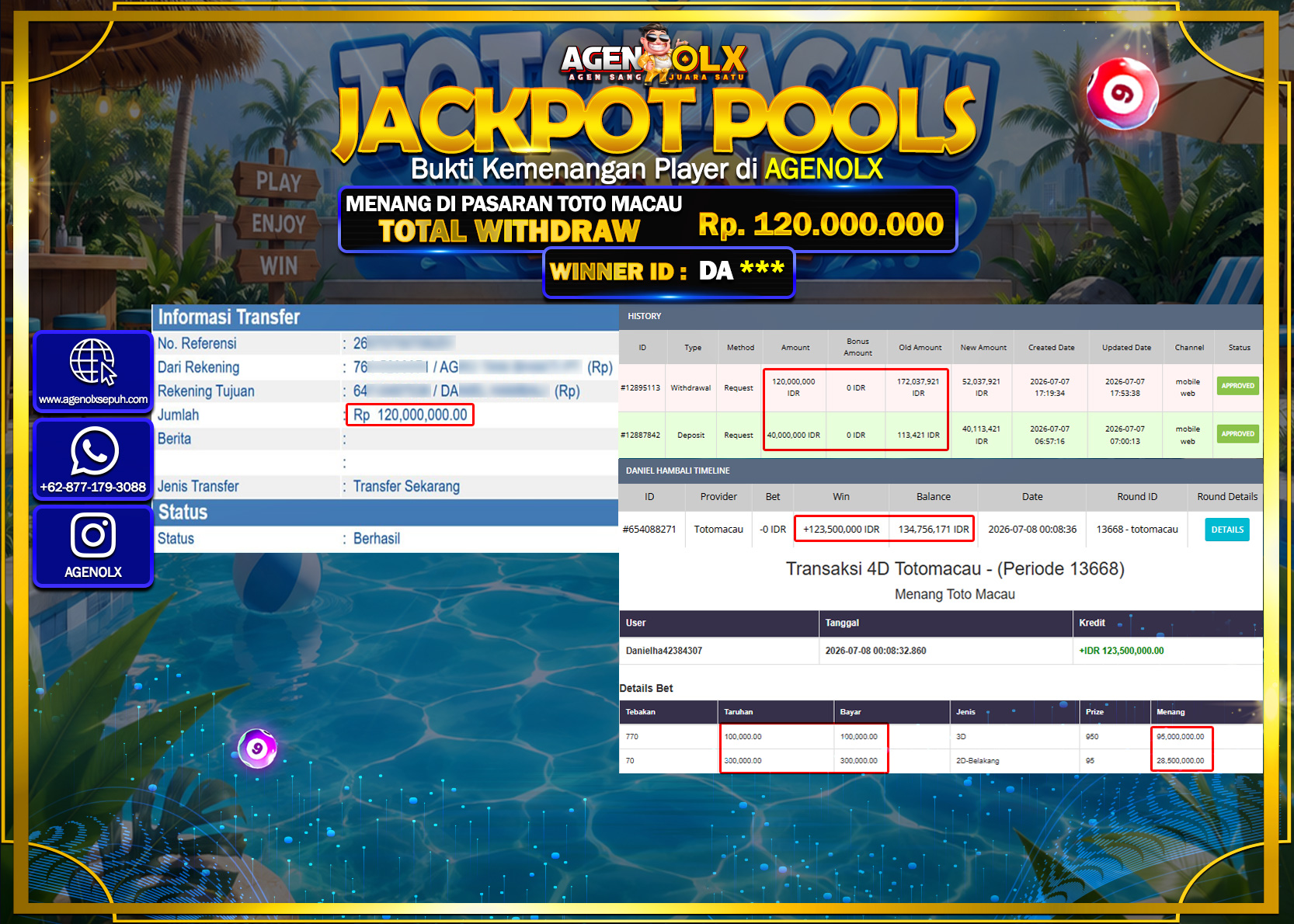 AGENOLX JACKPOT POOLS TOTOMACAU 4D   Rp 120.000.000 - LUNAS