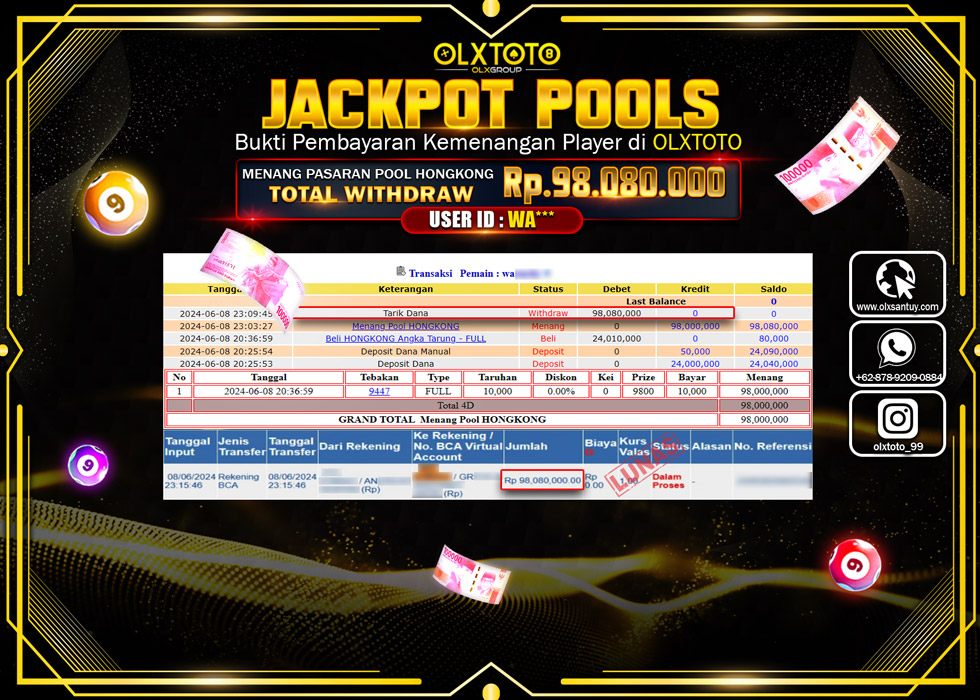 OLXTOTO JACKPOT TOGEL POOL HONGKONG  Rp.98.080.000.,- LUNAS