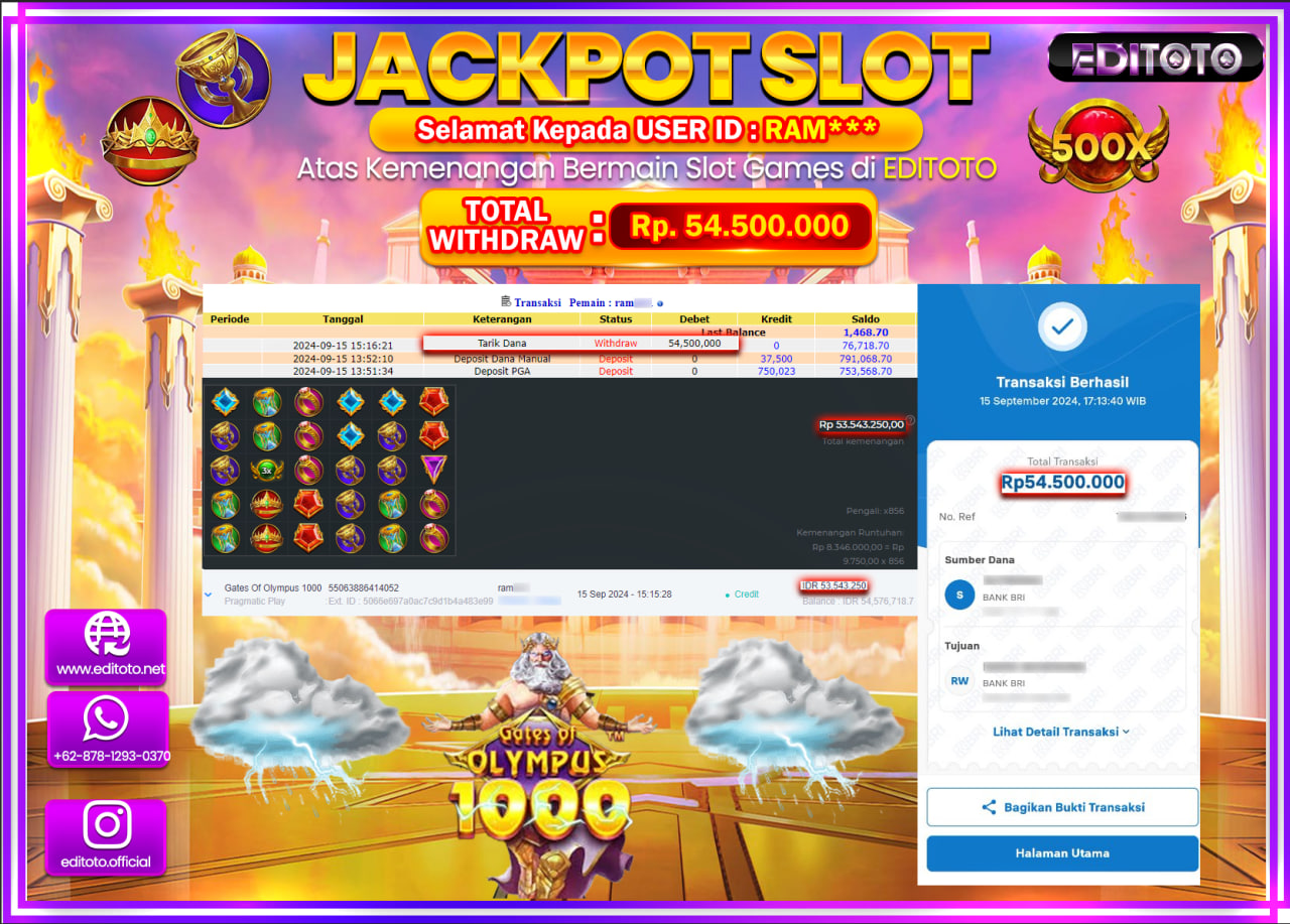 JACKPOT SLOT GATES OF OLYMPUS 1000   Rp.54.500.000.,- LUNAS