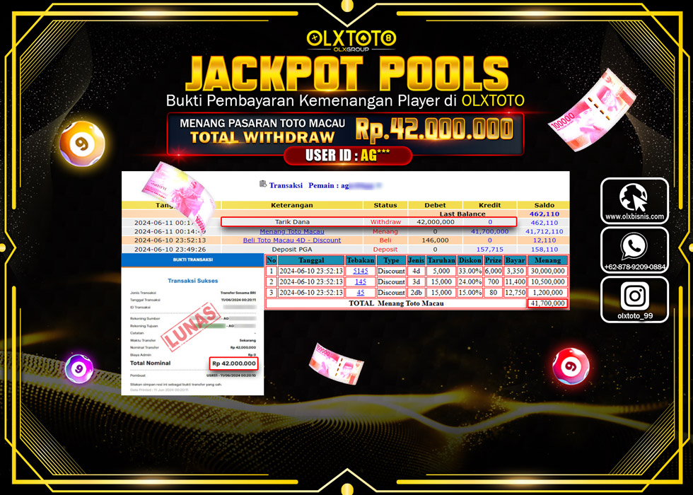 OLXTOTO JACKPOT TOGEL TOTO MACAU   Rp.42.000.000.,- LUNAS