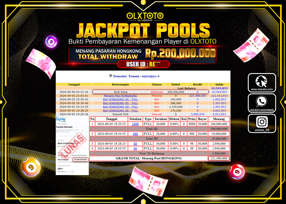 OLXTOTO JACKPOT  TOGEL POOL HONGKONG Rp.200.000.000.,- LUNAS