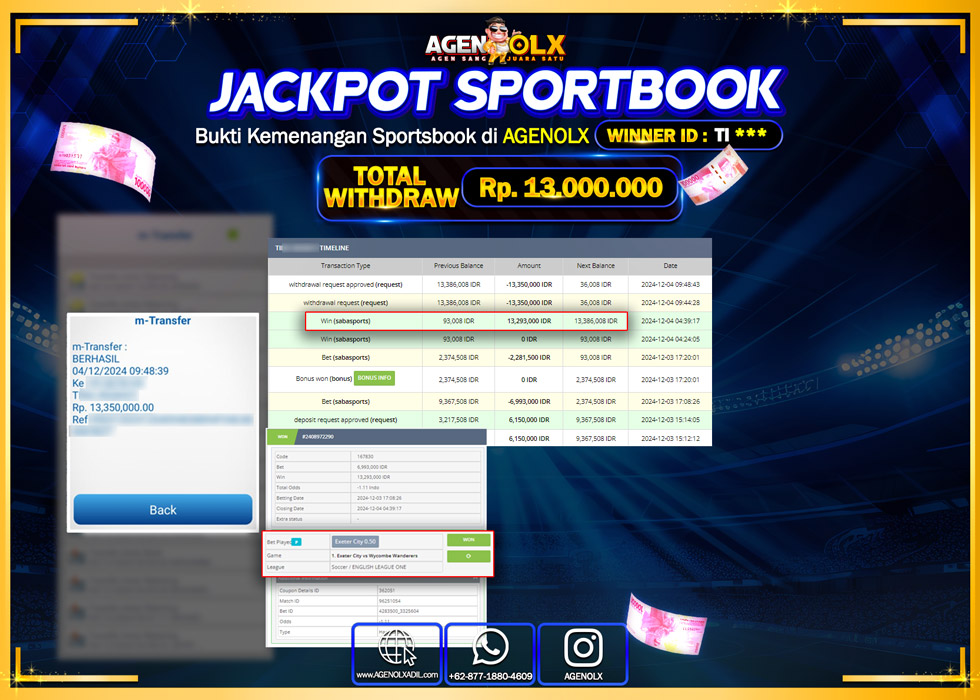 AGENOLX JACKPOT SPOORTBOOK Rp 13.000.000,- LUNAS