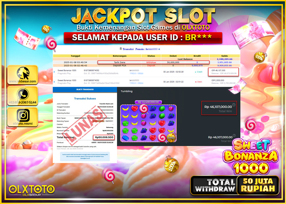 OLXTOTO JACKPOT  SLOT SWEET BONANZA 1000  Rp.50.000.000.,- LUNAS