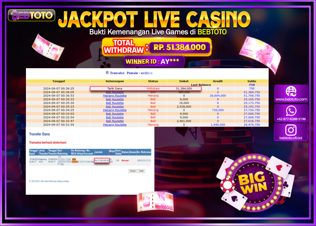 JACKPOT LIVE CASINO BEBTOTO ROULLETE Rp.51.384.000.,- LUNAS