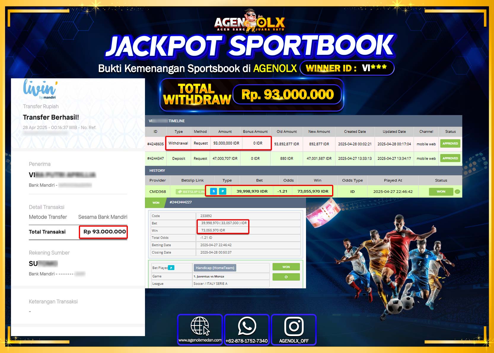 AGENOLX JACKPOT SPORTBOOK   Rp 93.000.000,- LUNAS