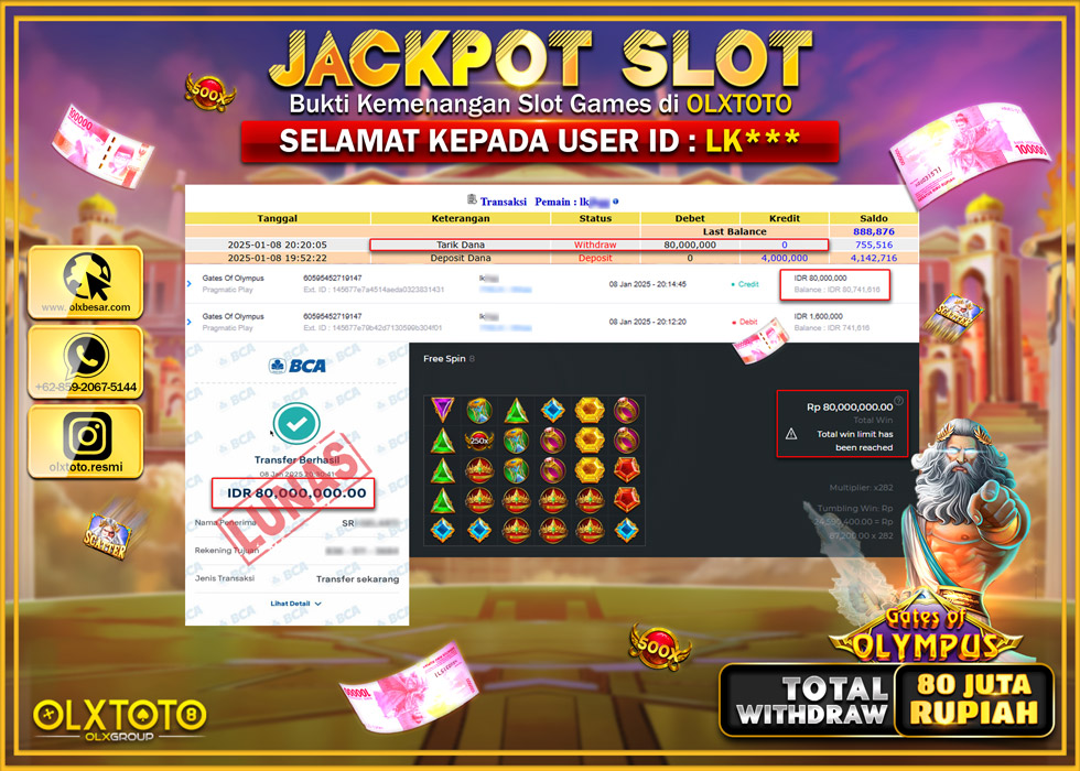 OLXTOTO JACKPOT  SLOT GATES OF OLYMPUS  Rp.80.000.000.,- LUNAS