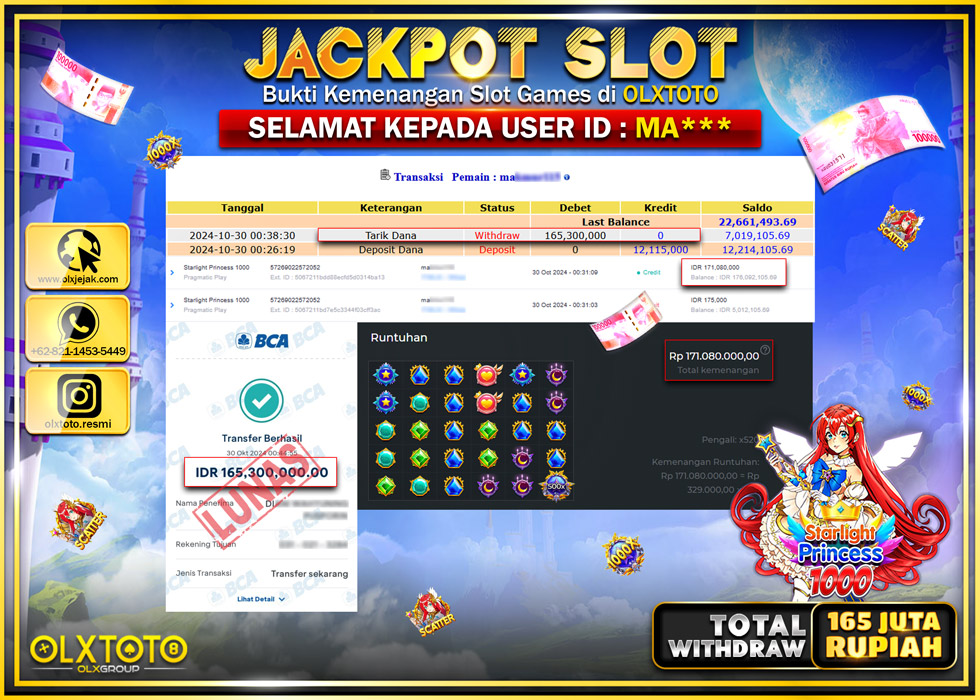 OLXTOTO JACKPOT  SLOT STARLIGHT PRINCESS 1000  Rp.165.300.000.,- LUNAS