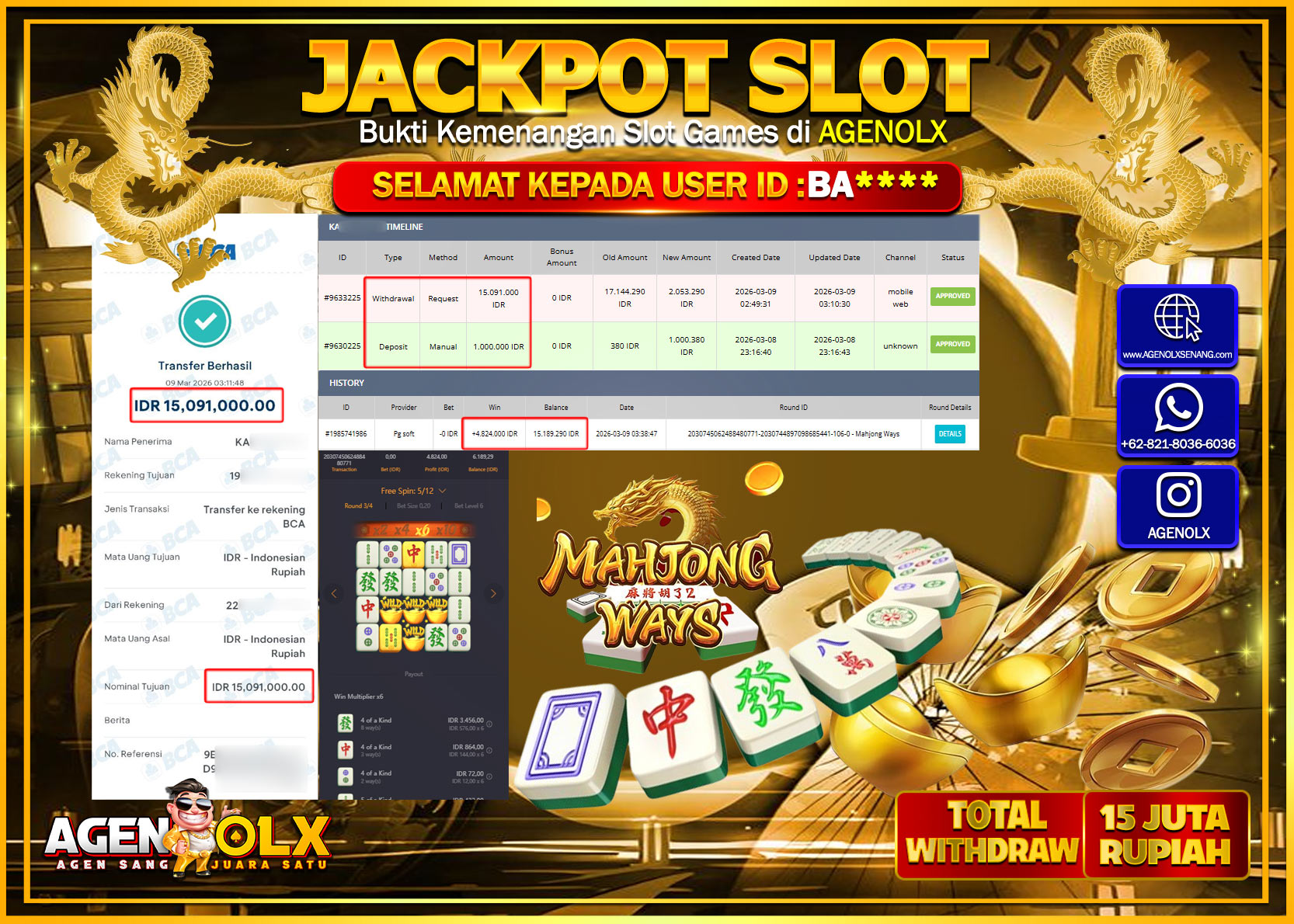 AGENOLX JACKPOT SLOT MAHJONG WAYS Rp 15.091.000 - LUNAS