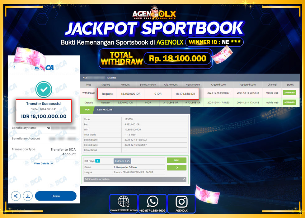 AGENOLX JACKPOT SPOORTBOOK Rp 18.100.000,- LUNAS