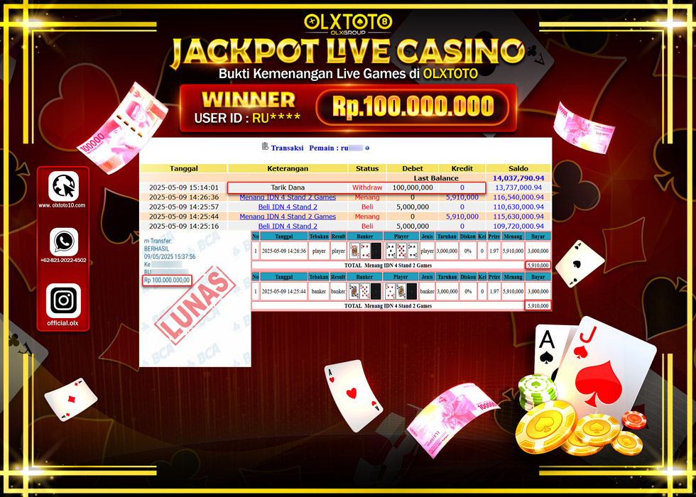 BINTANGSLOT77 JACKPOT  LIVE GAMES IDN 4 STAND Rp.100.000.000.,- LUNAS