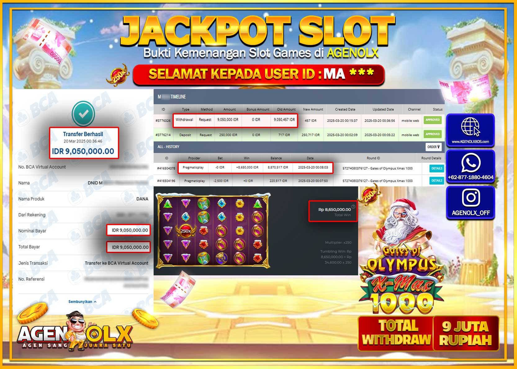 AGENOLX JACKPOT SLOT GATES OF OLYMPUS XMAS 1000 Rp 9.050.000,- LUNAS