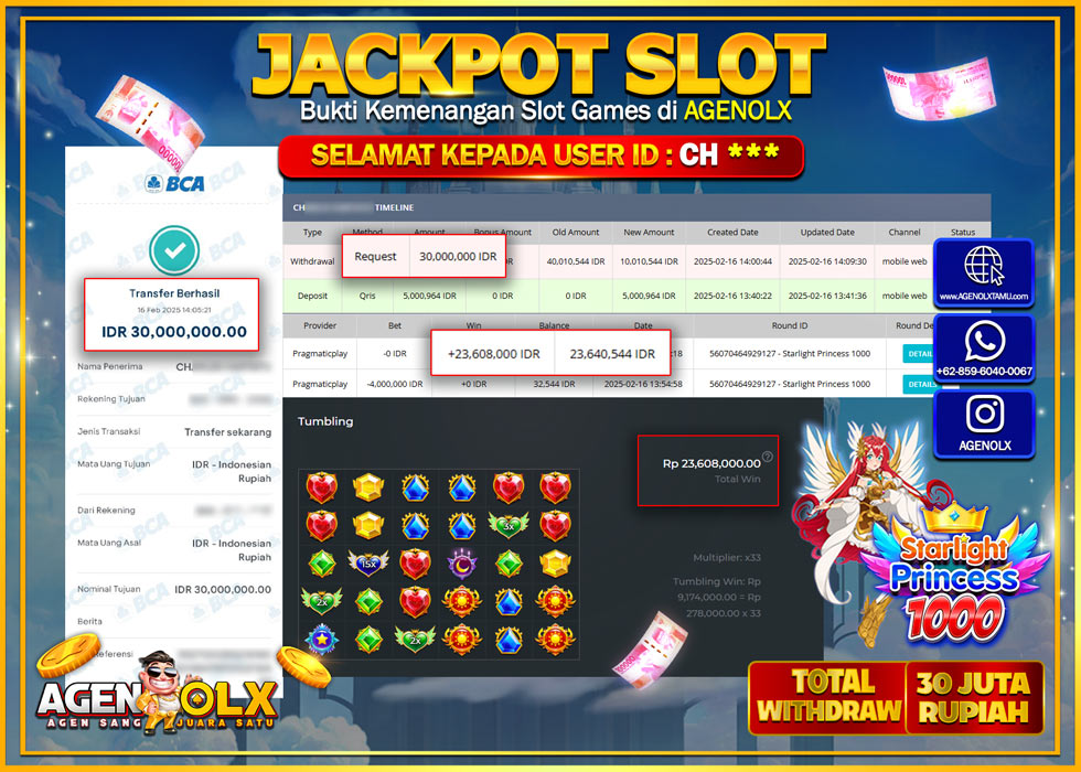 AGENOLX JACKPOT SLOT STARLIGHT PRINCESS 1000  Rp 30.000.000,- LUNAS